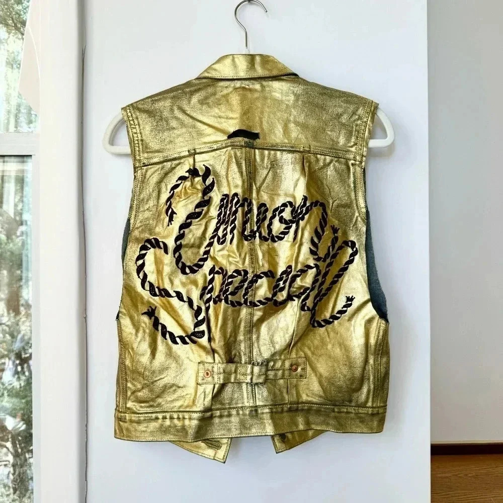 Kapital Foil Denim Vest Jacket metallic Gold Size 0